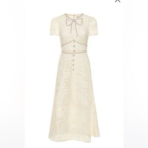 Self-Portrait Cream Cord Lace Bow Midi Dress